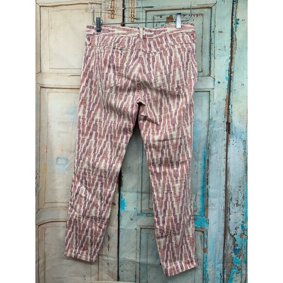 Free People Womans W29 Jeans Ikat Chevron Cream Red Pink Crop Skinny Low Rise Cr - Picture 5 of 8